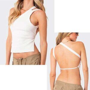 Edikted White Crop-Top Adjustable Backless One Shoulder - women's size medium
